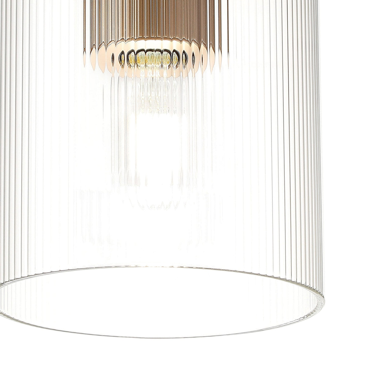 Belstone Fine Ribbed Round Flush Ceiling Light in Light Gold with Clear Glass