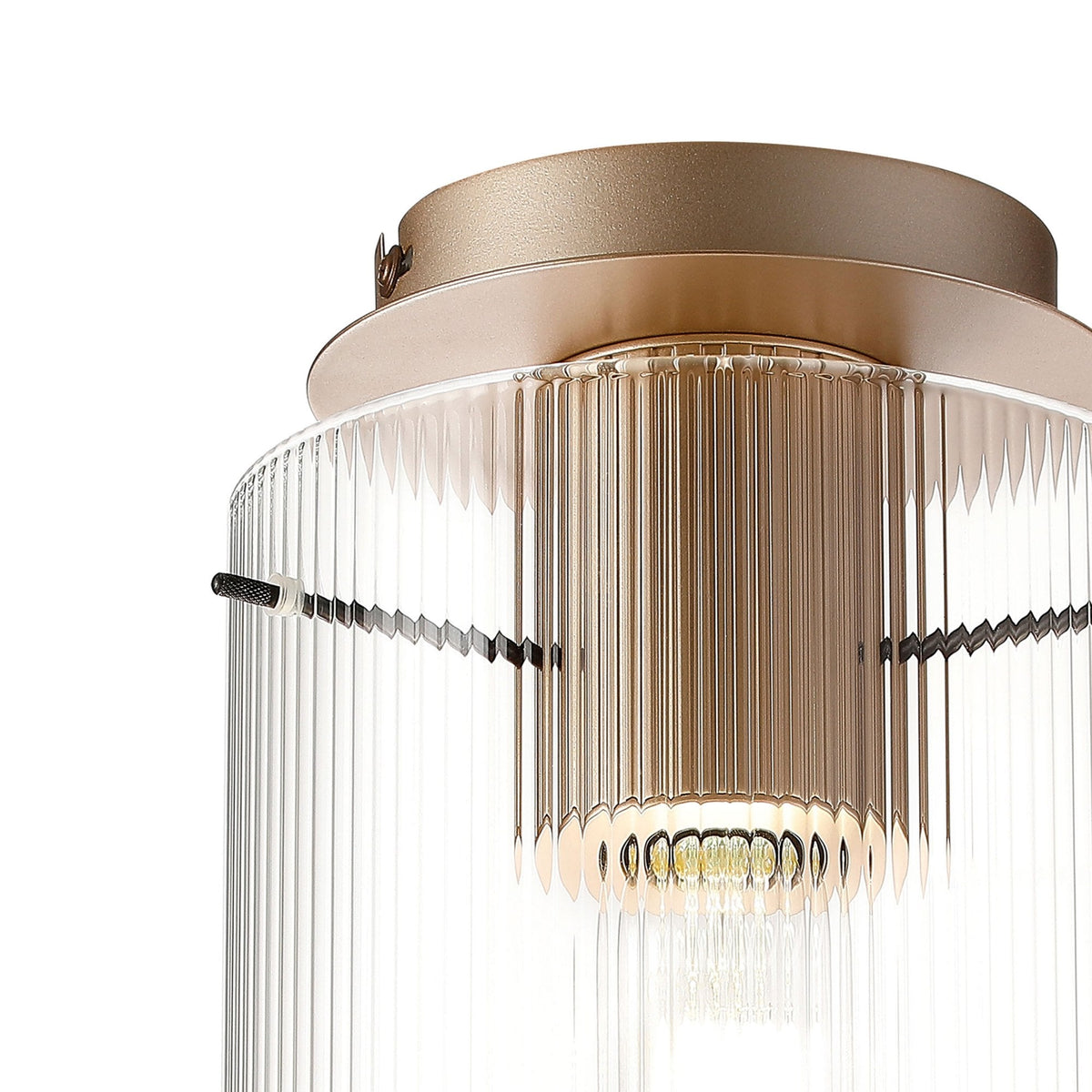 Belstone Fine Ribbed Round Flush Ceiling Light in Light Gold with Clear Glass