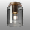 Belstone Fine Ribbed Round Flush Ceiling Light in Light Gold with Smoke Glass