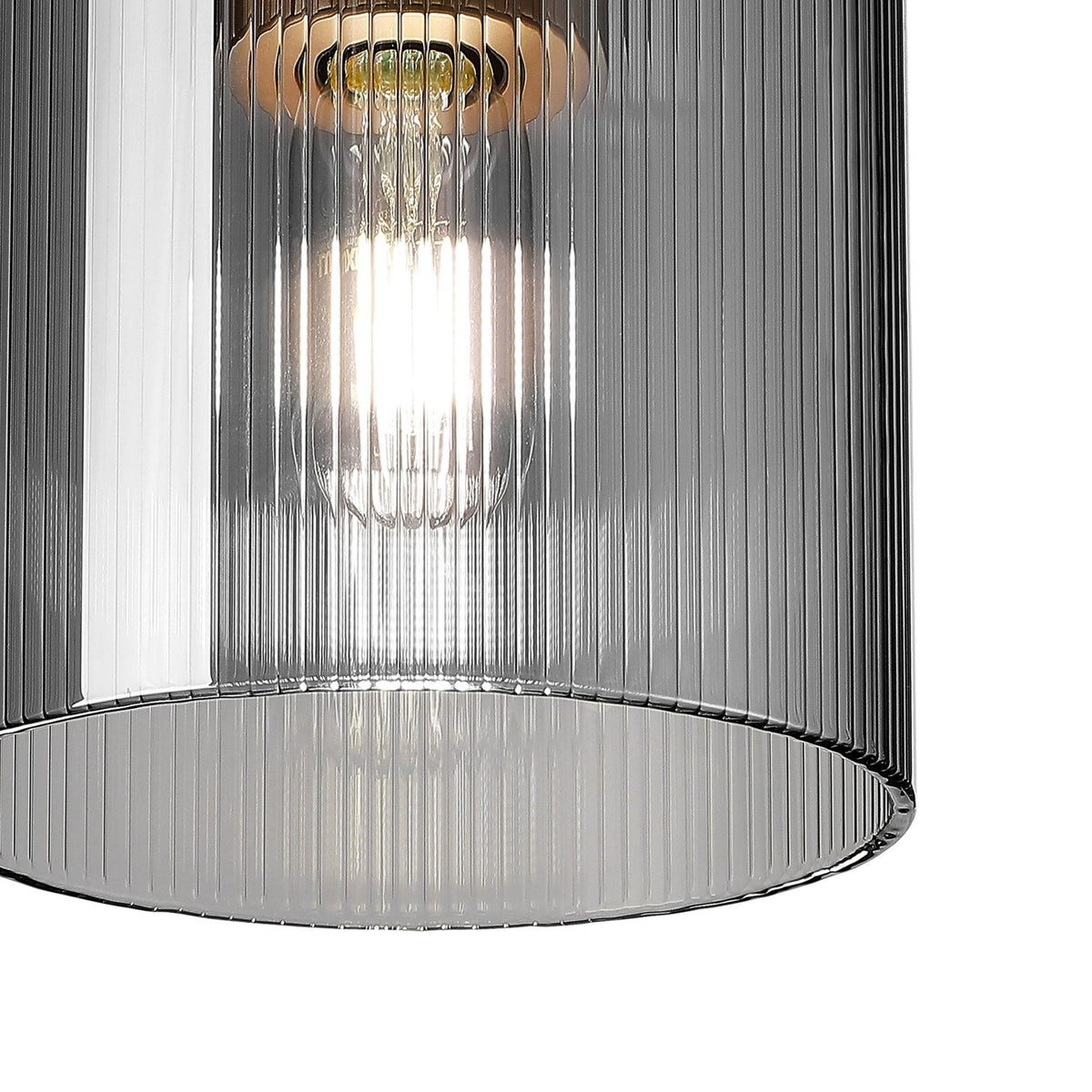 Belstone Fine Ribbed Round Flush Ceiling Light in Light Gold with Smoke Glass