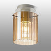Belstone Wide Ribbed Round Flush Ceiling Light in Beige Stone with Amber Glass
