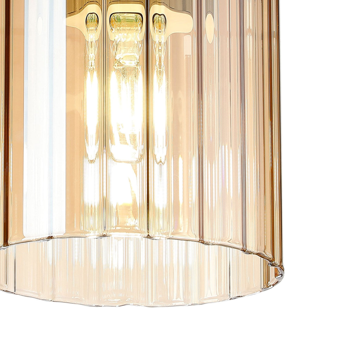 Belstone Wide Ribbed Round Flush Ceiling Light in Beige Stone with Amber Glass