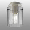 Belstone Wide Ribbed Round Flush Ceiling Light in Beige Stone with Clear Glass
