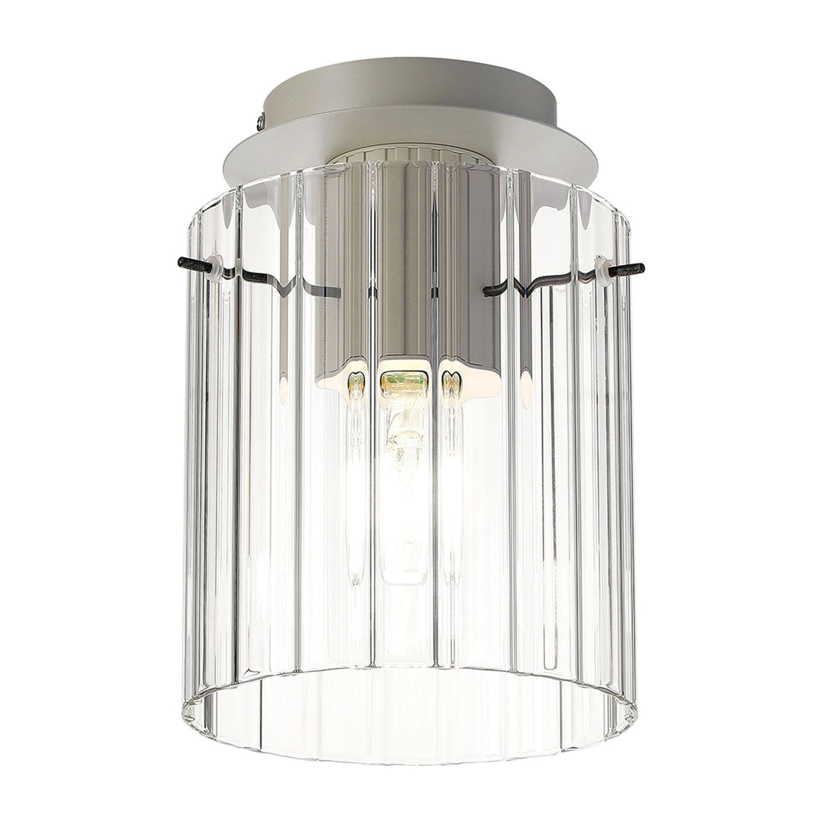 Belstone Wide Ribbed Round Flush Ceiling Light in Beige Stone with Clear Glass
