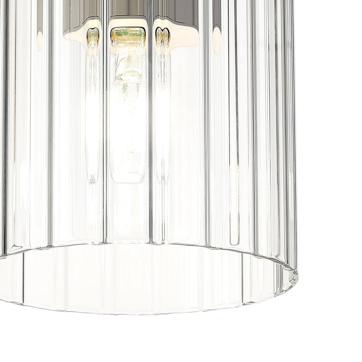 Belstone Wide Ribbed Round Flush Ceiling Light in Beige Stone with Clear Glass