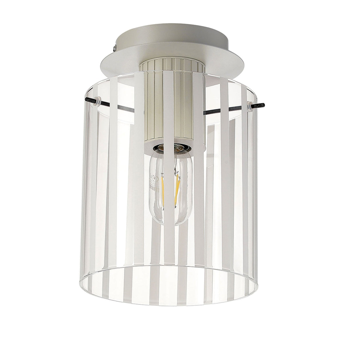Belstone Wide Ribbed Round Flush Ceiling Light in Beige Stone with Frosted & Clear Glass