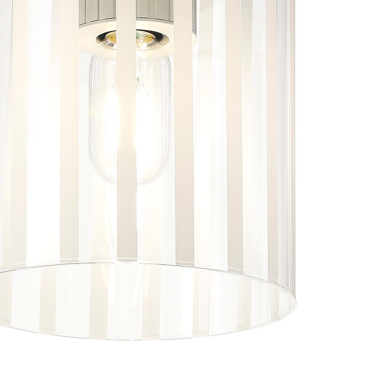 Belstone Wide Ribbed Round Flush Ceiling Light in Beige Stone with Frosted & Clear Glass