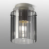 Belstone Wide Ribbed Round Flush Ceiling Light in Beige Stone with Smoke Glass
