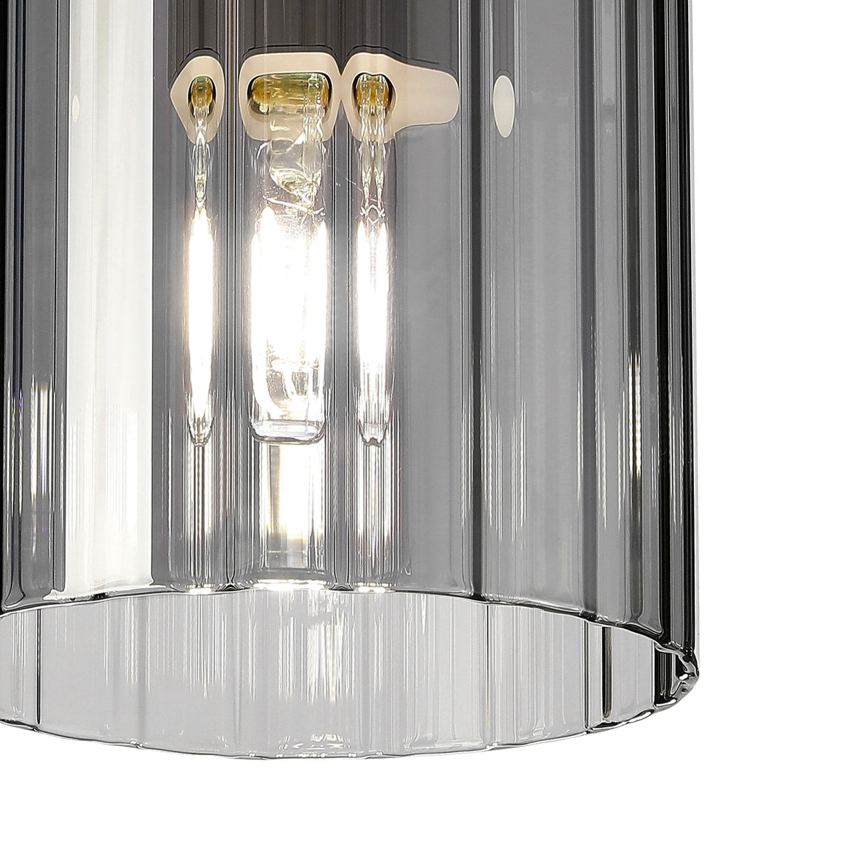 Belstone Wide Ribbed Round Flush Ceiling Light in Beige Stone with Smoke Glass