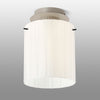Belstone Wide Ribbed Round Flush Ceiling Light in Beige Stone with Gloss White Glass