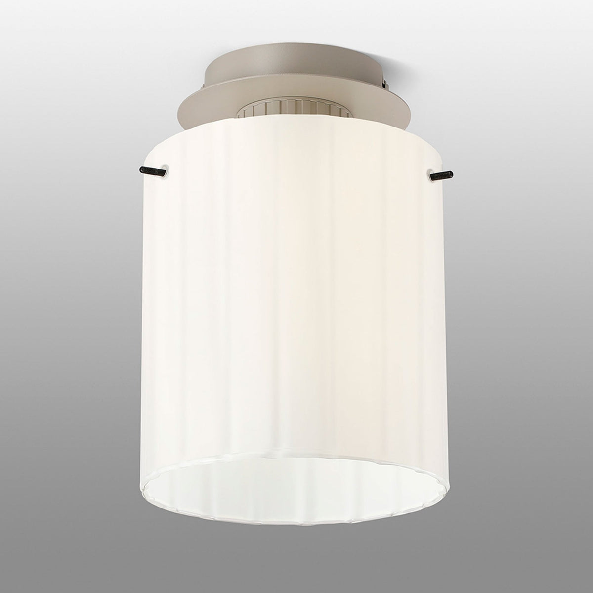 Belstone Wide Ribbed Round Flush Ceiling Light in Beige Stone with Gloss White Glass