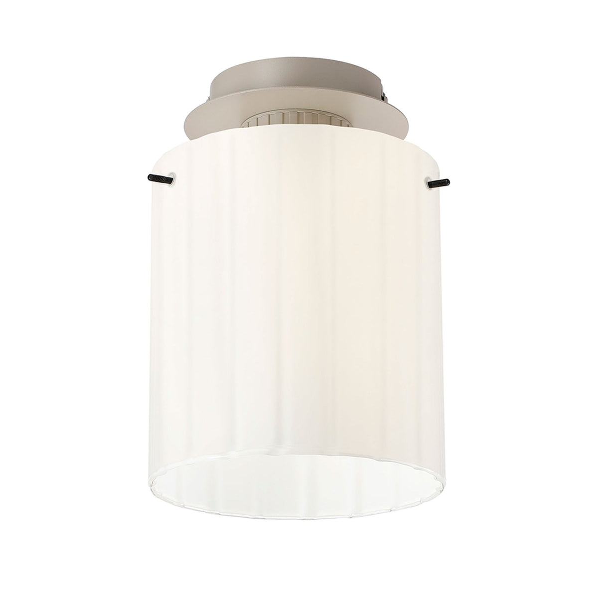Belstone Wide Ribbed Round Flush Ceiling Light in Beige Stone with Gloss White Glass