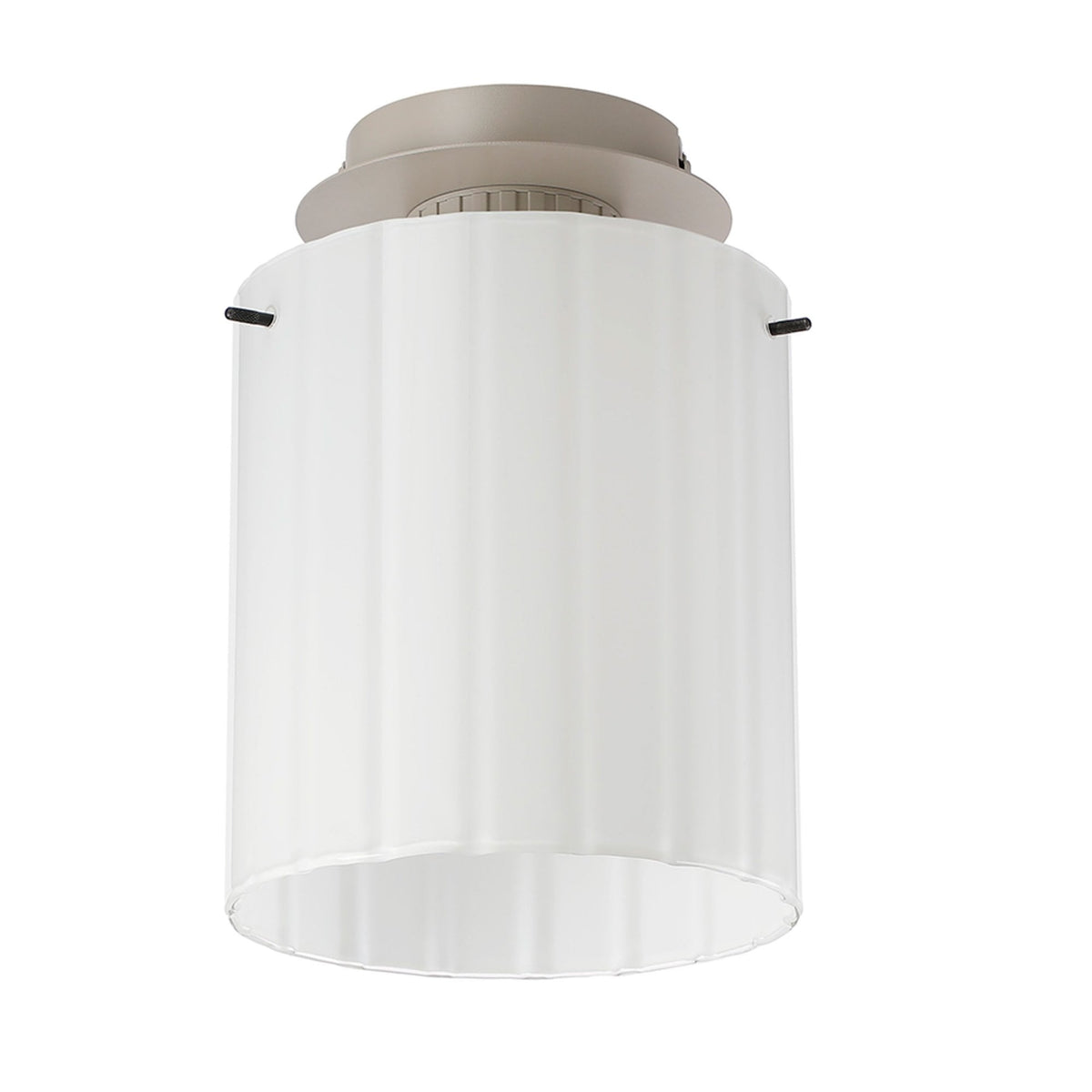 Belstone Wide Ribbed Round Flush Ceiling Light in Beige Stone with Gloss White Glass