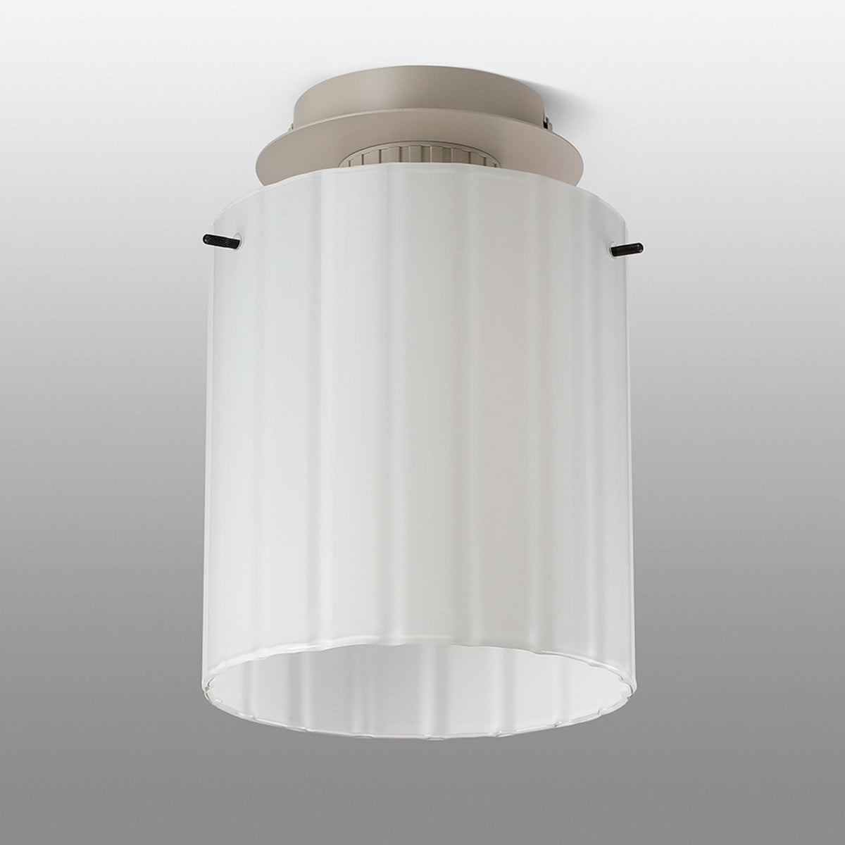 Belstone Wide Ribbed Round Flush Ceiling Light in Beige Stone with Gloss White Glass