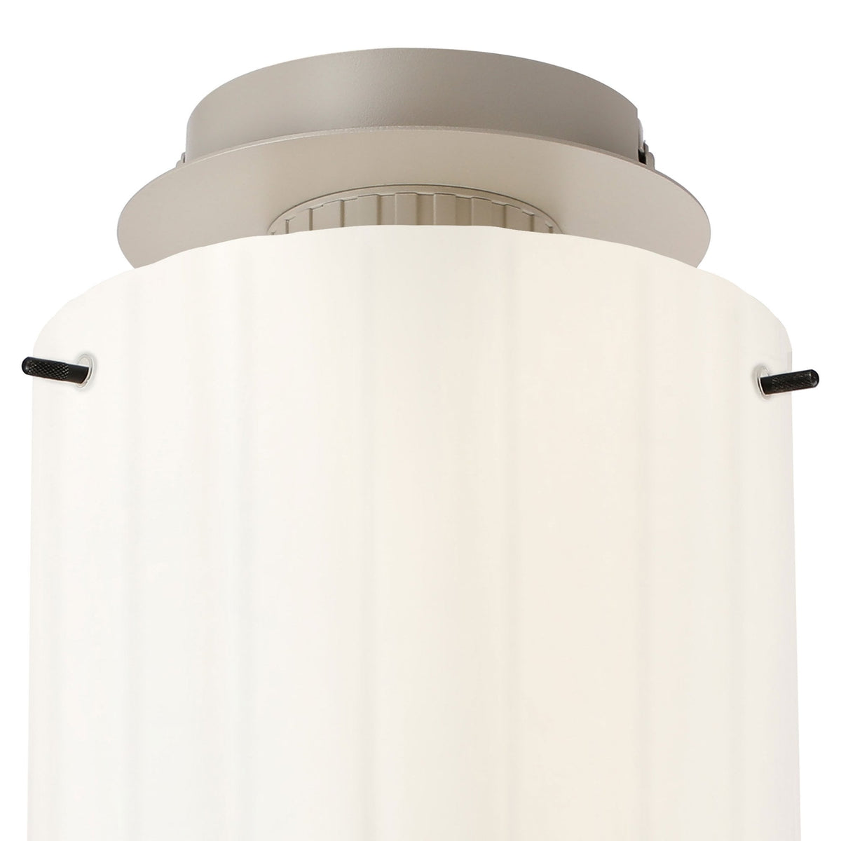 Belstone Wide Ribbed Round Flush Ceiling Light in Beige Stone with Gloss White Glass