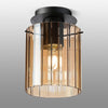Belstone Wide Ribbed Round Flush Ceiling Light in Dark Grey with Amber Glass