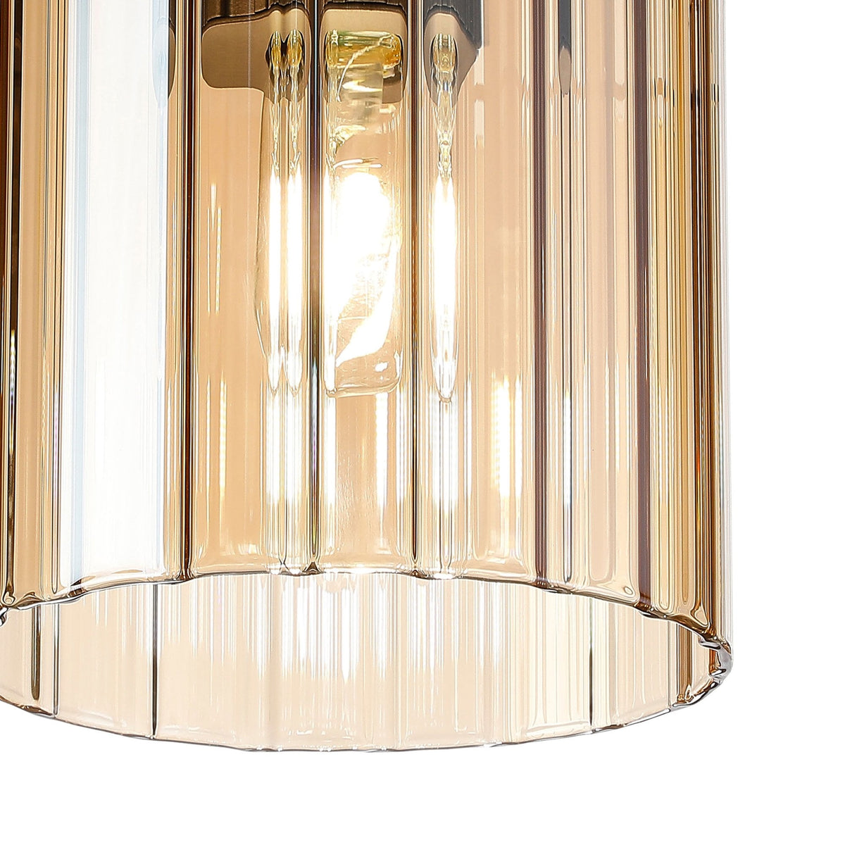 Belstone Wide Ribbed Round Flush Ceiling Light in Dark Grey with Amber Glass