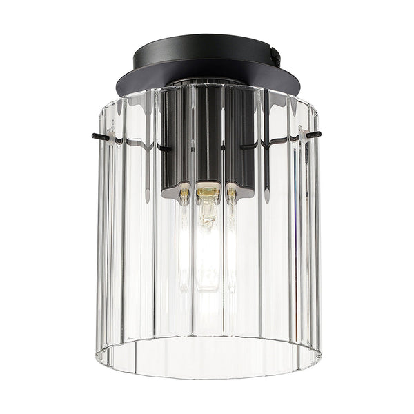 Belstone Wide Ribbed Round Flush Ceiling Light in Dark Grey with Clear Glass