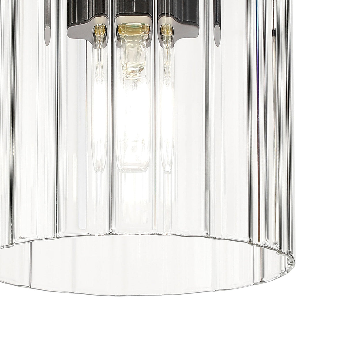 Belstone Wide Ribbed Round Flush Ceiling Light in Dark Grey with Clear Glass