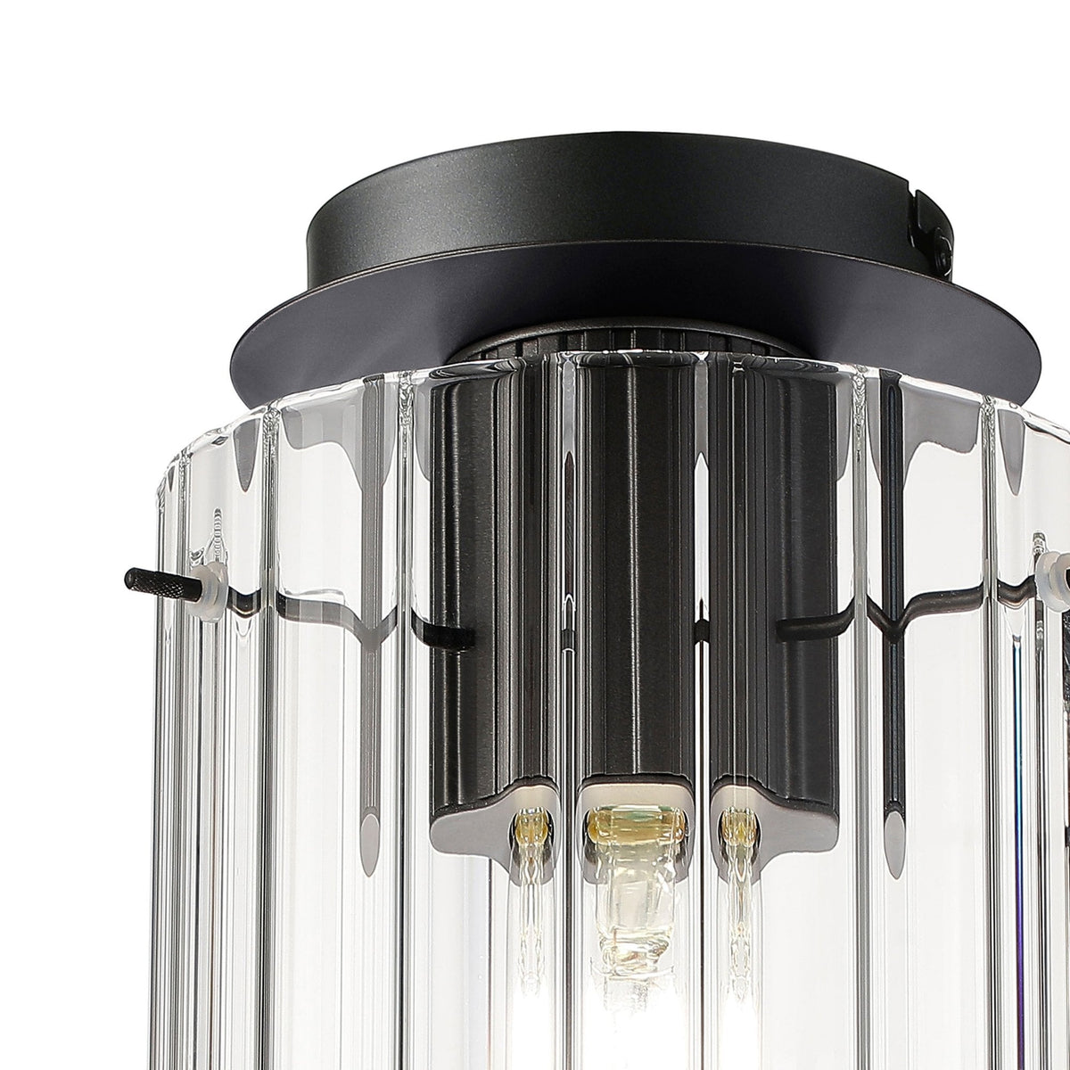 Belstone Wide Ribbed Round Flush Ceiling Light in Dark Grey with Clear Glass