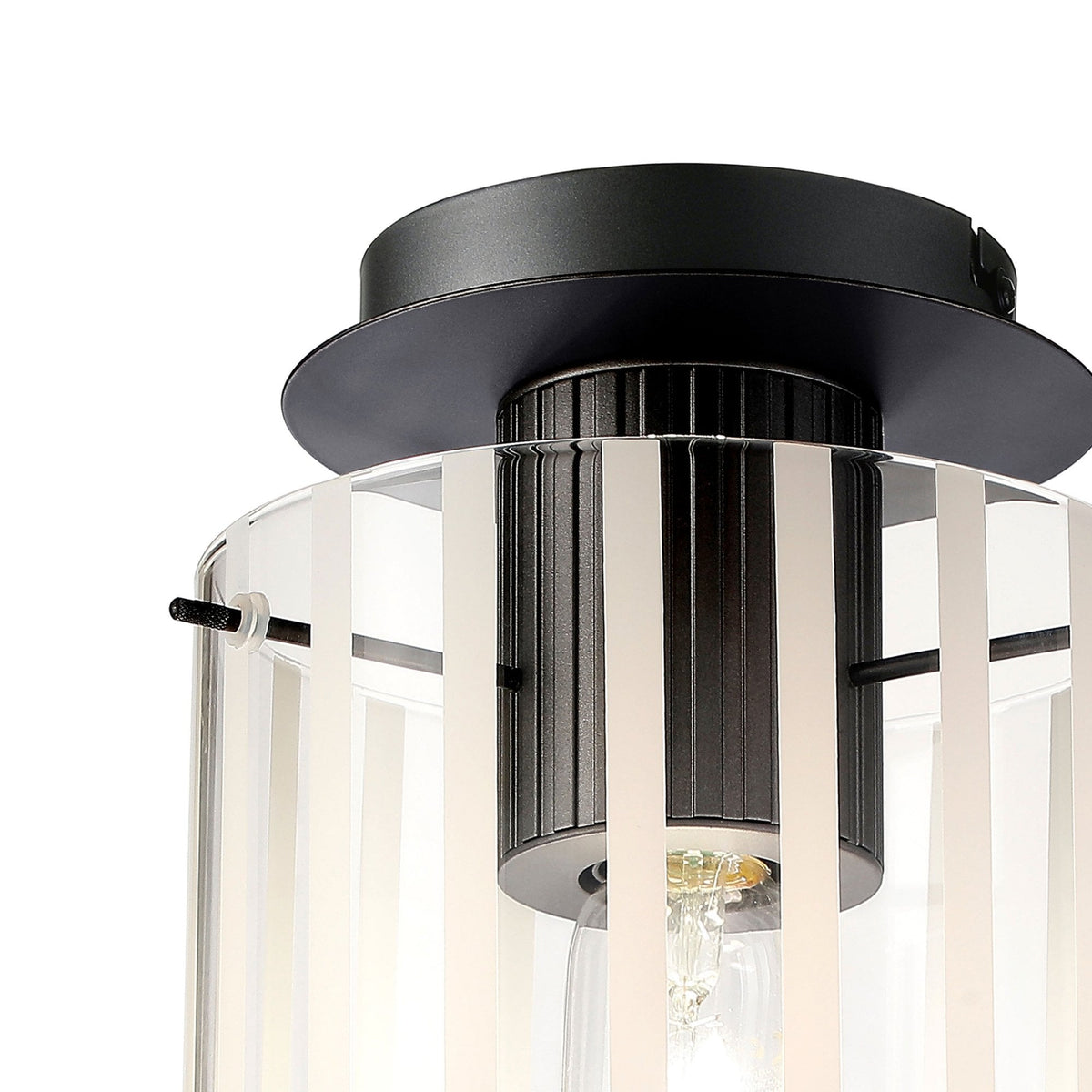 Belstone Wide Ribbed Round Flush Ceiling Light in Dark Grey with Frosted & Clear Glass