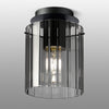 Belstone Wide Ribbed Round Flush Ceiling Light in Dark Grey with Smoke Glass