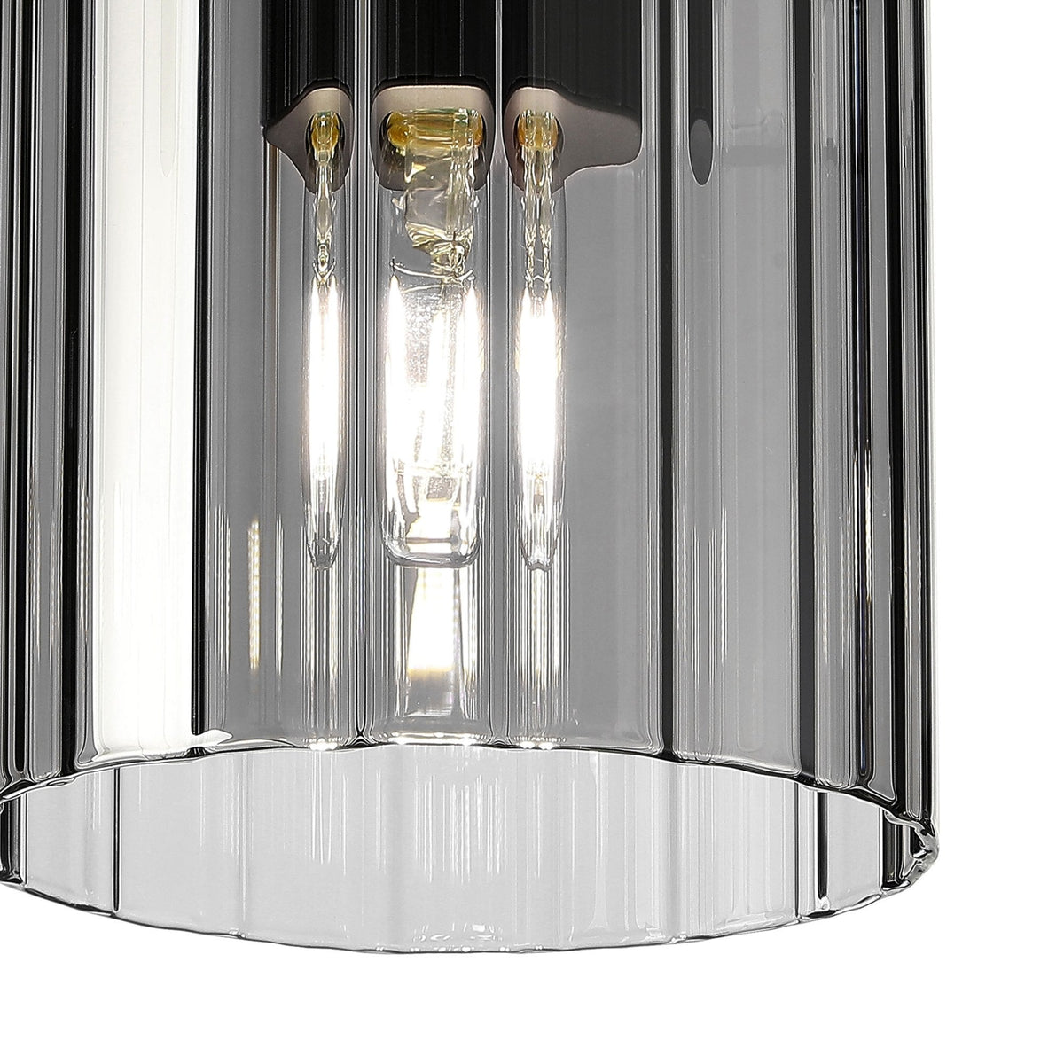 Belstone Wide Ribbed Round Flush Ceiling Light in Dark Grey with Smoke Glass