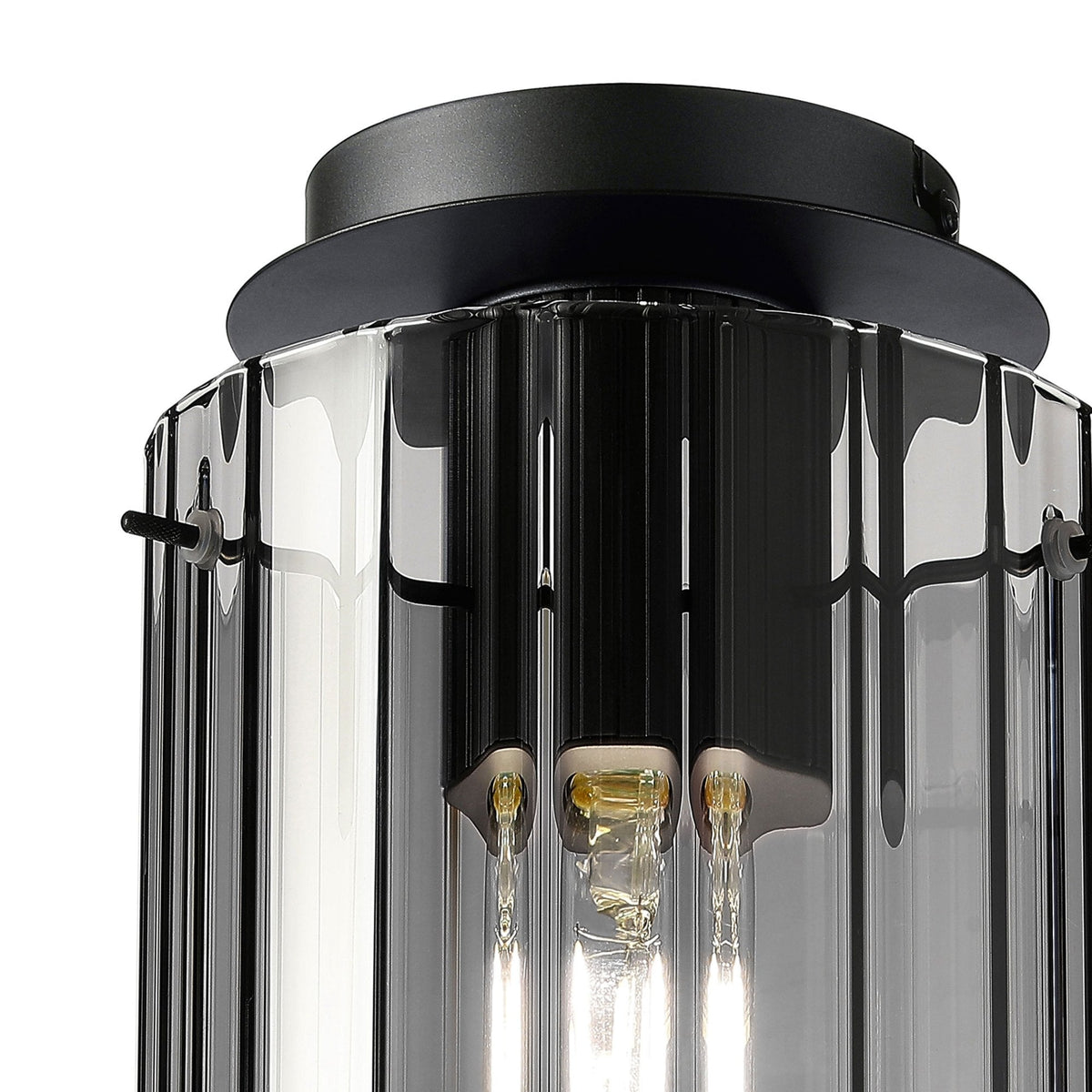 Belstone Wide Ribbed Round Flush Ceiling Light in Dark Grey with Smoke Glass