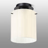 Belstone Wide Ribbed Round Flush Ceiling Light in Dark Grey with Gloss White Glass
