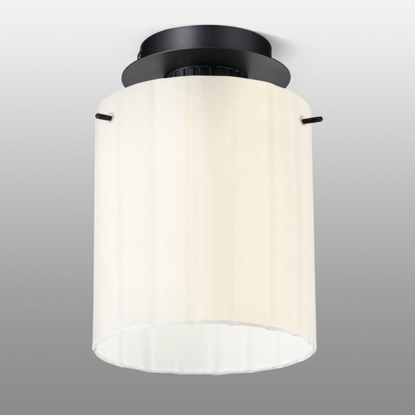 Belstone Wide Ribbed Round Flush Ceiling Light in Dark Grey with Gloss White Glass
