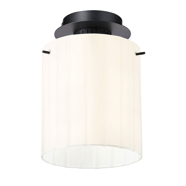 Belstone Wide Ribbed Round Flush Ceiling Light in Dark Grey with Gloss White Glass