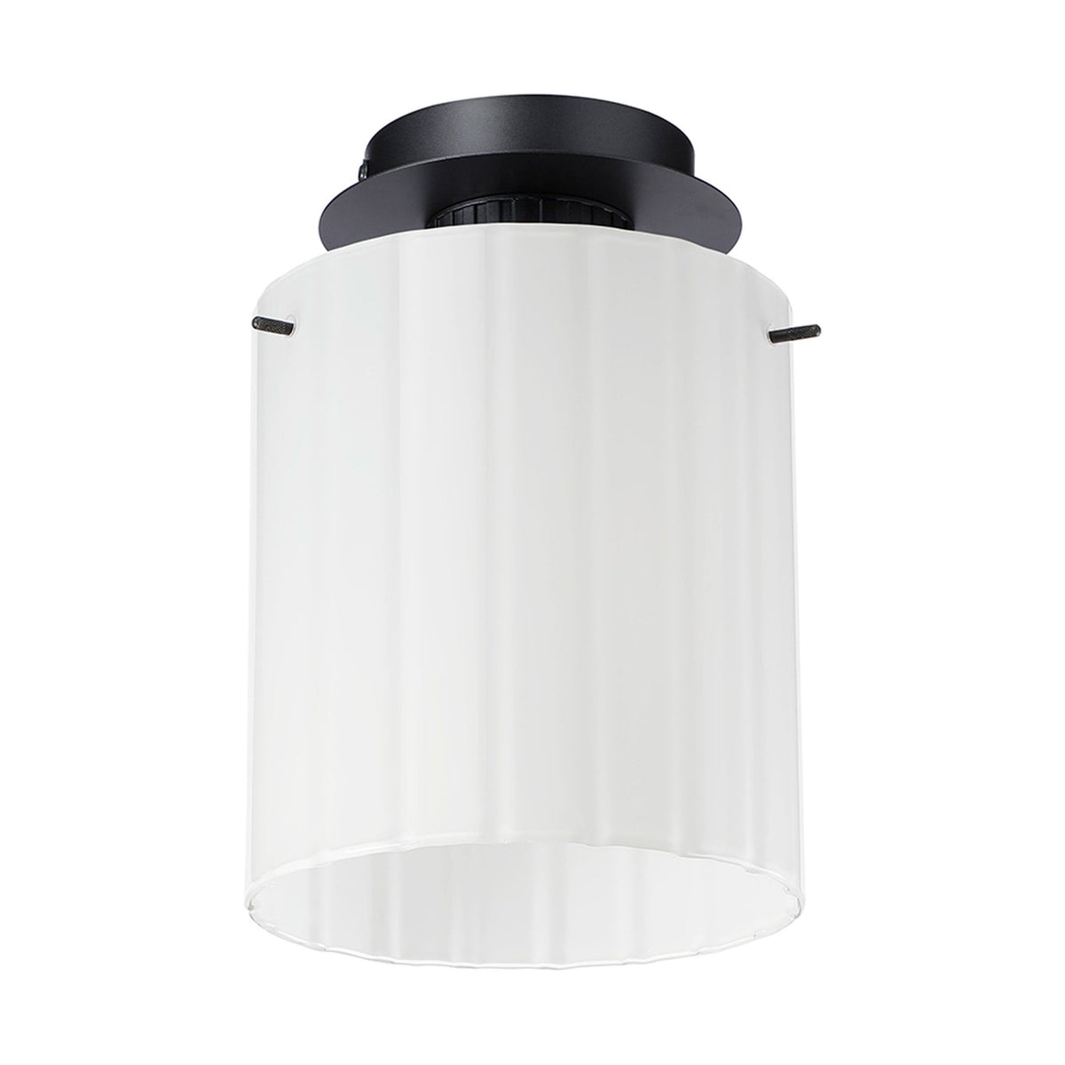 Belstone Wide Ribbed Round Flush Ceiling Light in Dark Grey with Gloss White Glass
