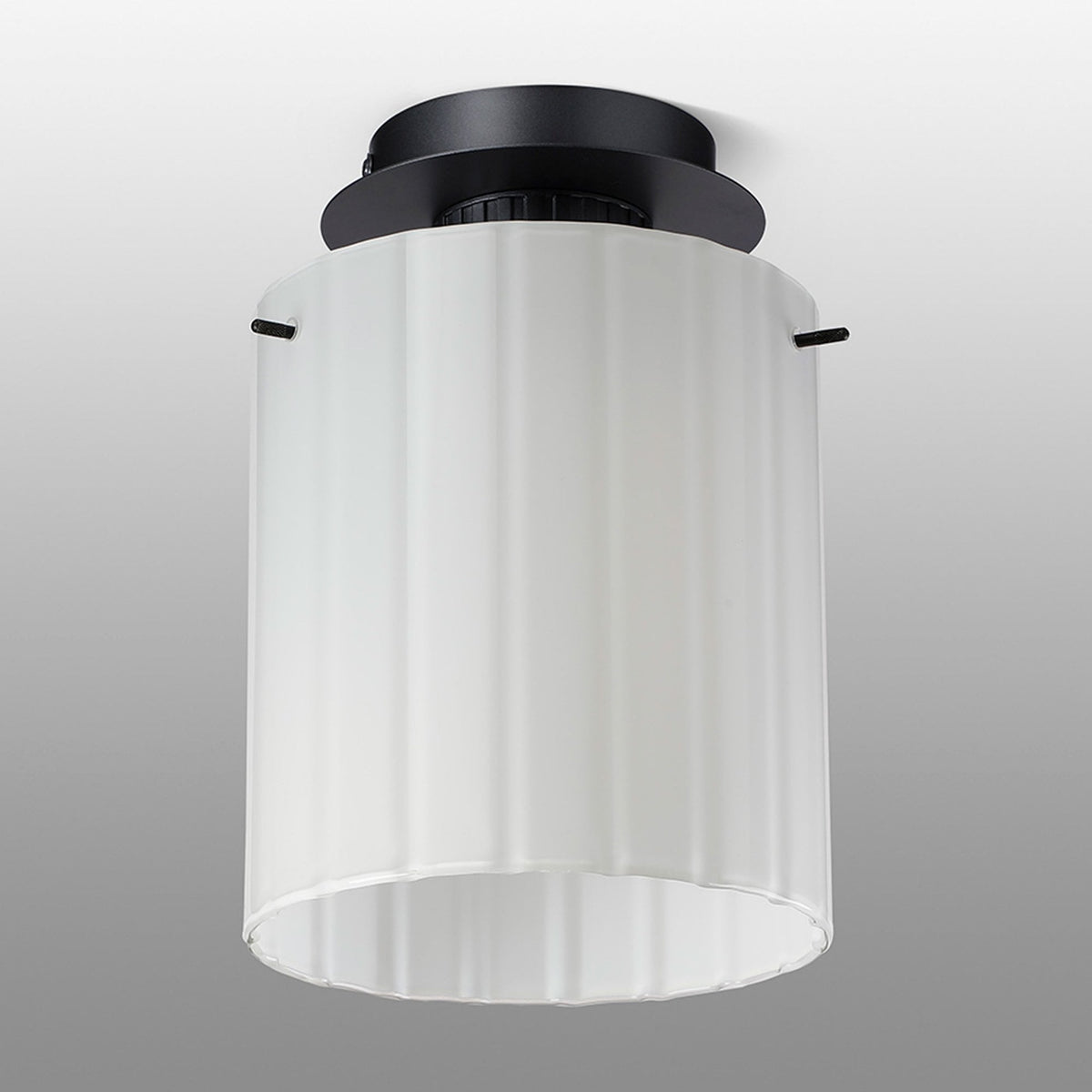 Belstone Wide Ribbed Round Flush Ceiling Light in Dark Grey with Gloss White Glass