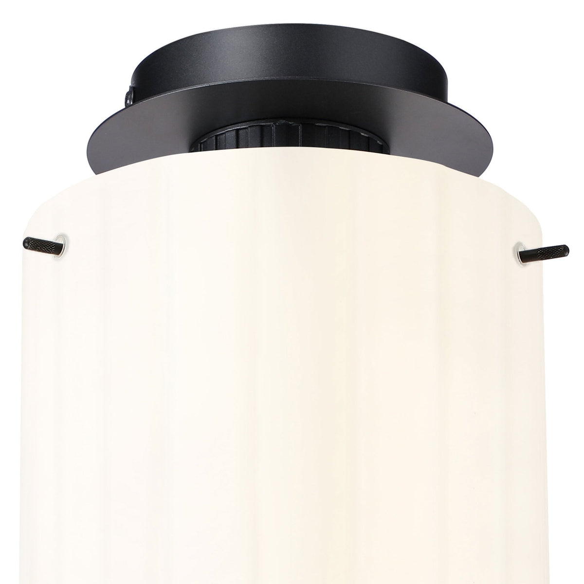Belstone Wide Ribbed Round Flush Ceiling Light in Dark Grey with Gloss White Glass