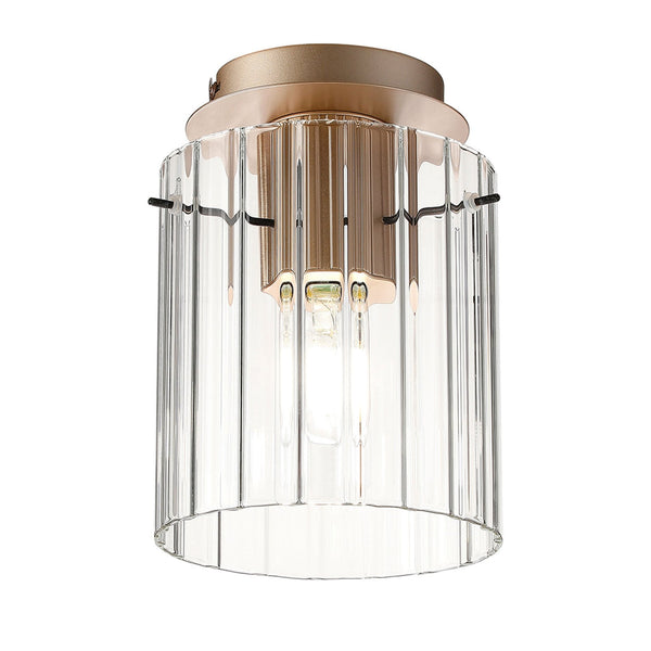 Belstone Wide Ribbed Round Flush Ceiling Light in Light Gold with Clear Glass