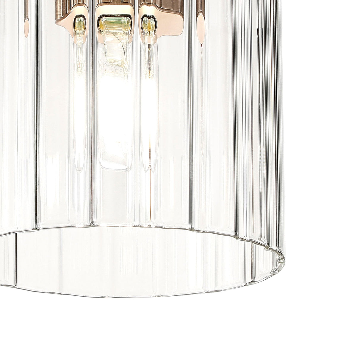 Belstone Wide Ribbed Round Flush Ceiling Light in Light Gold with Clear Glass