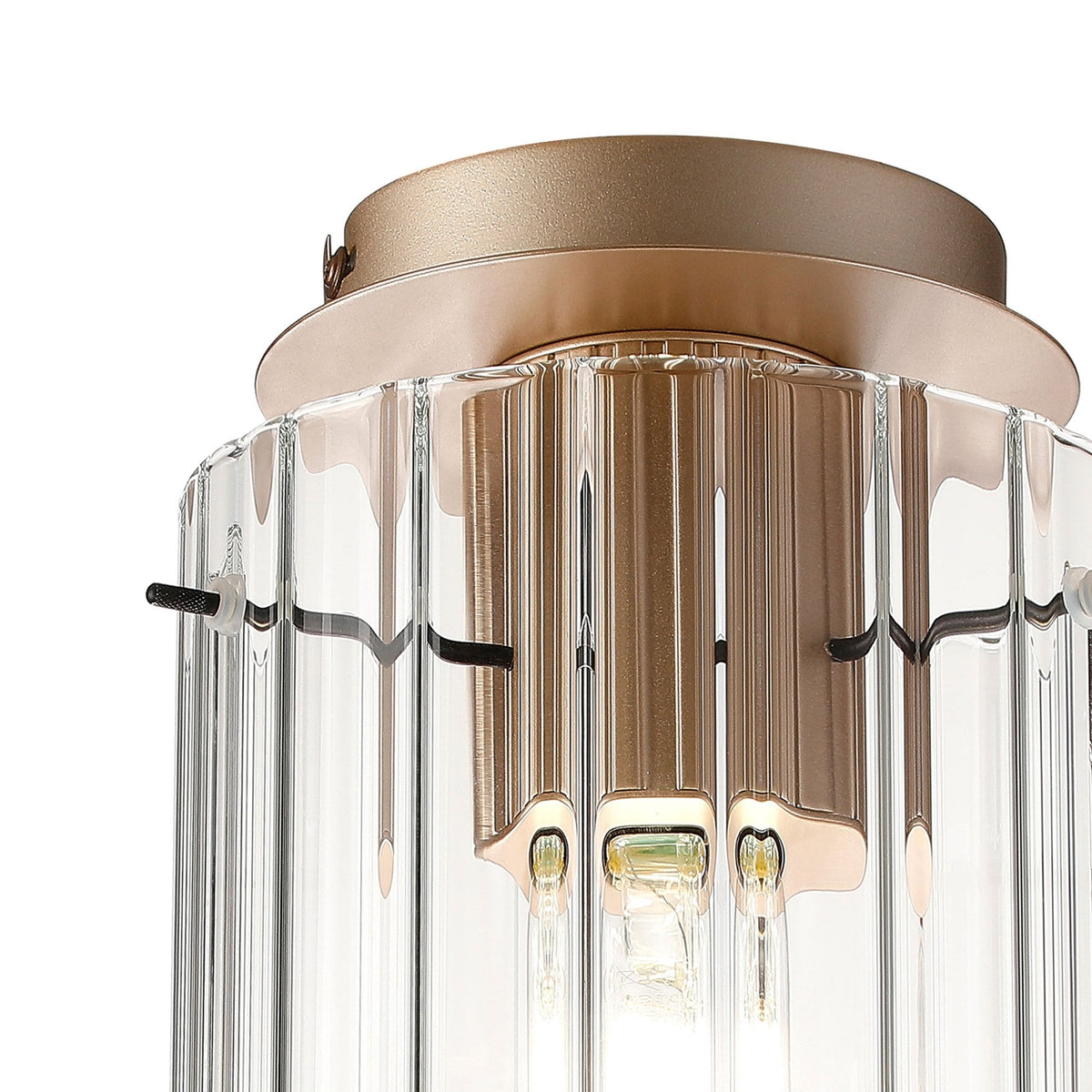 Belstone Wide Ribbed Round Flush Ceiling Light in Light Gold with Clear Glass