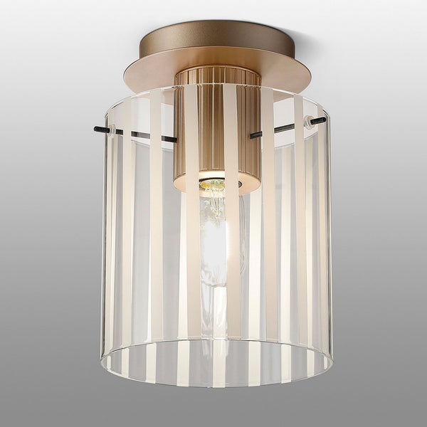 Belstone Wide Ribbed Round Flush Ceiling Light in Light Gold with Frosted & Clear Glass