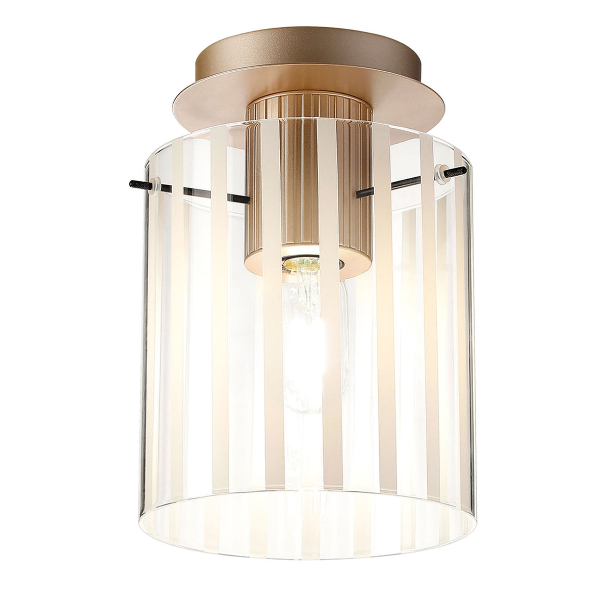 Belstone Wide Ribbed Round Flush Ceiling Light in Light Gold with Frosted & Clear Glass