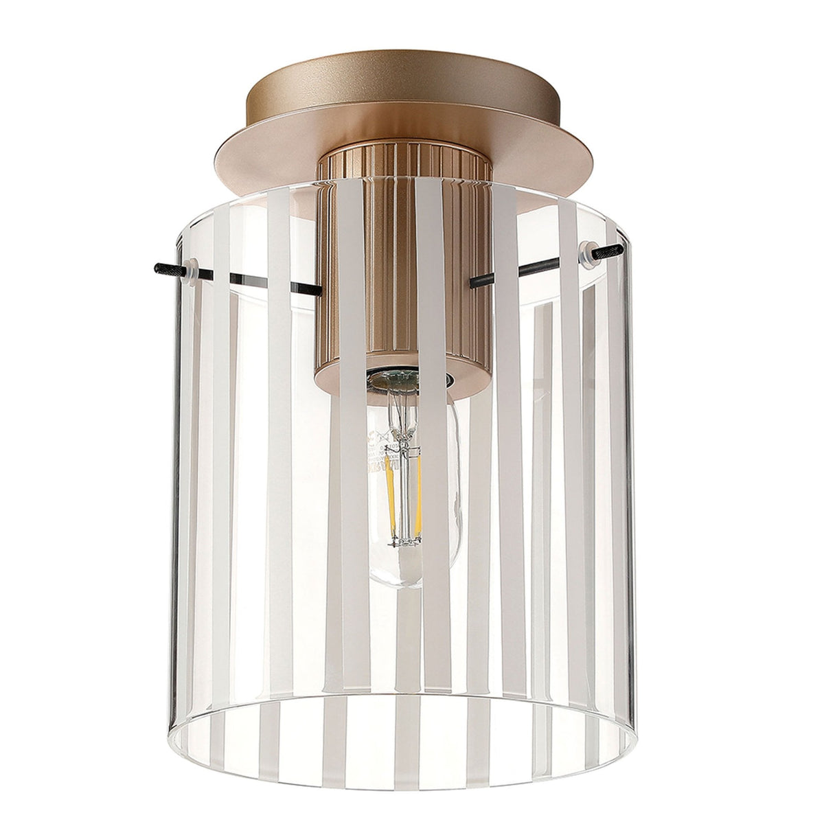 Belstone Wide Ribbed Round Flush Ceiling Light in Light Gold with Frosted & Clear Glass