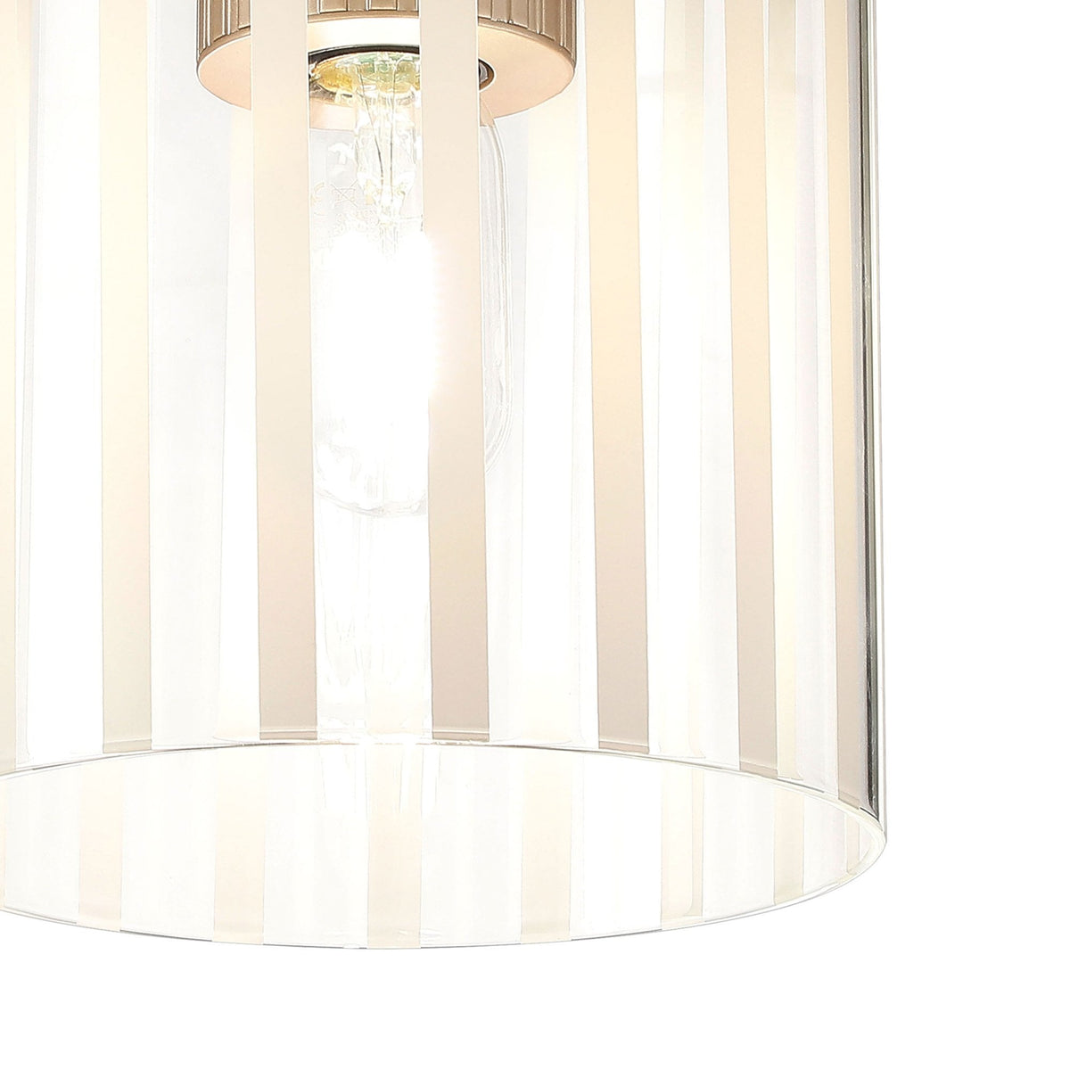 Belstone Wide Ribbed Round Flush Ceiling Light in Light Gold with Frosted & Clear Glass