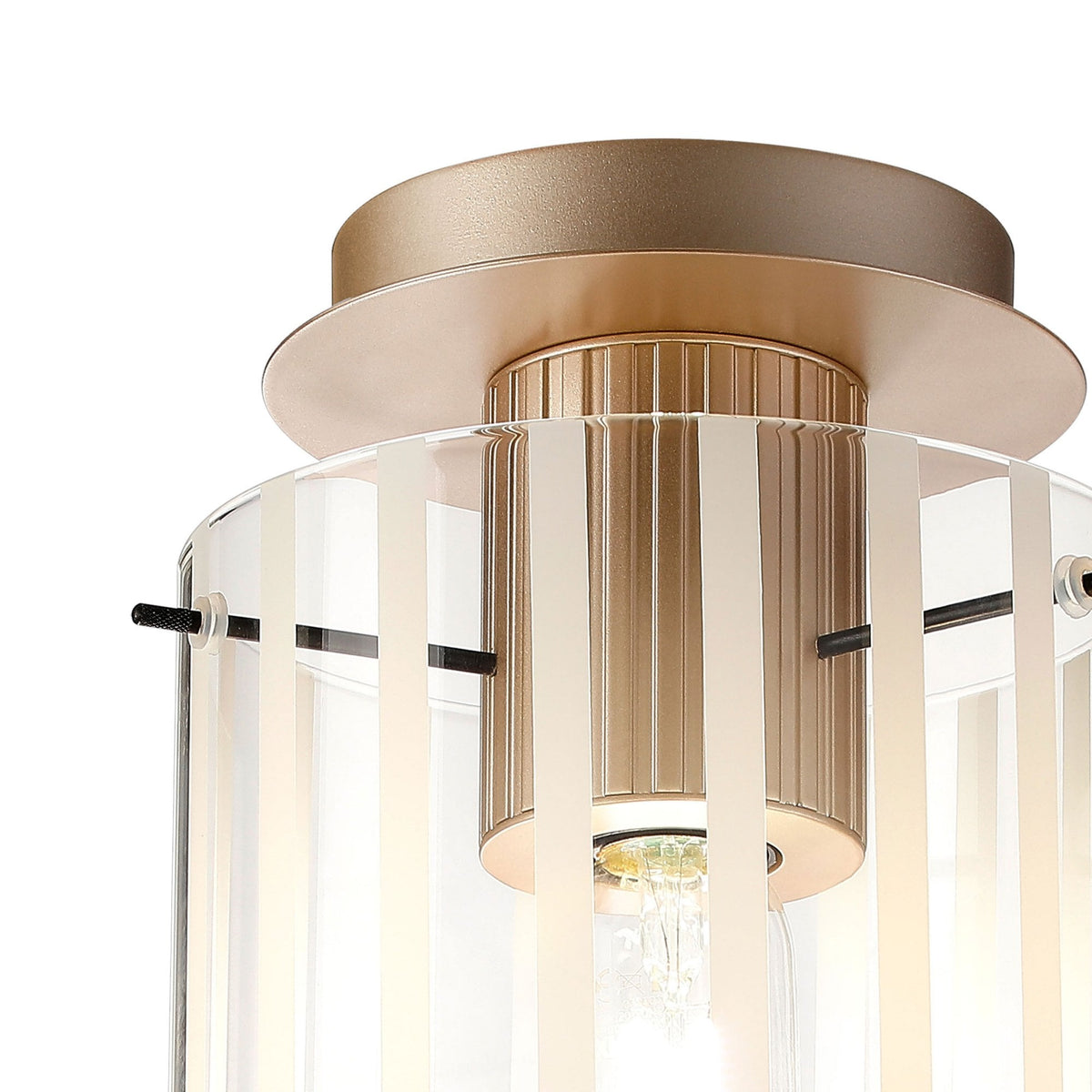 Belstone Wide Ribbed Round Flush Ceiling Light in Light Gold with Frosted & Clear Glass