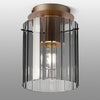 Belstone Wide Ribbed Round Flush Ceiling Light in Light Gold with Smoke Glass