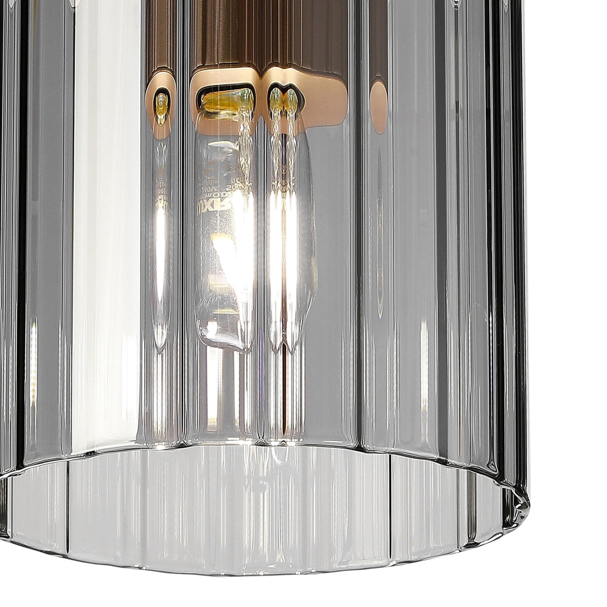 Belstone Wide Ribbed Round Flush Ceiling Light in Light Gold with Smoke Glass