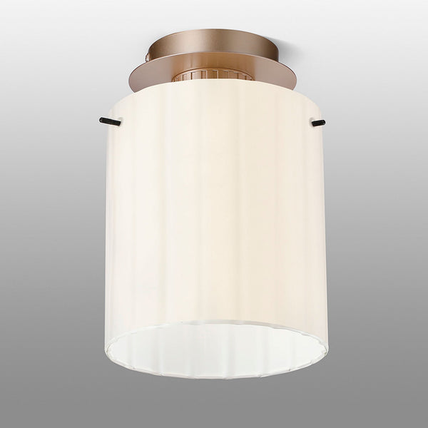 Belstone Wide Ribbed Round Flush Ceiling Light in Light Gold with Gloss White Glass