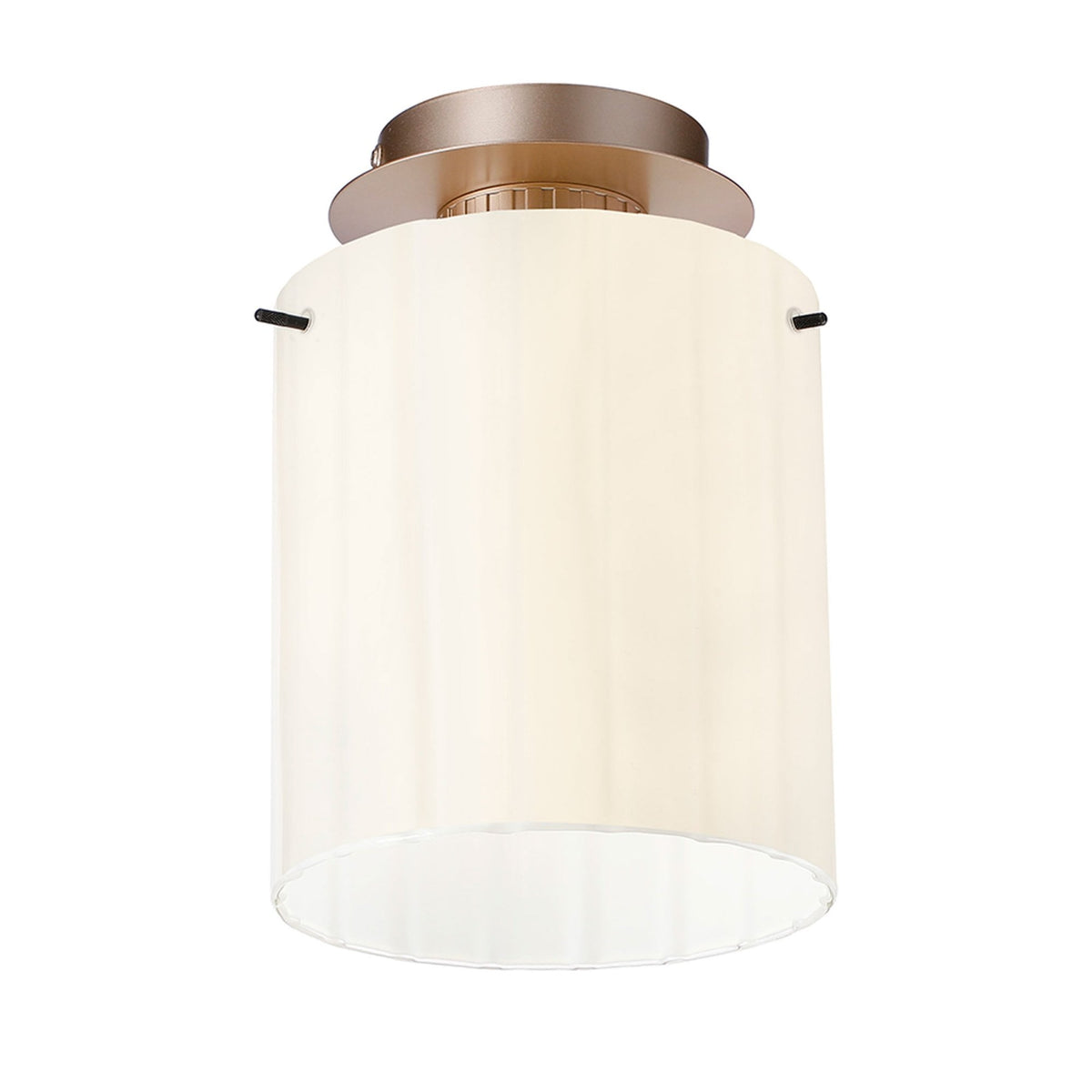 A close up view of the ceiling mounted light, angled to the right.
