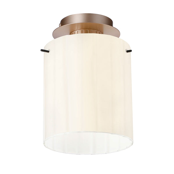 Belstone Wide Ribbed Round Flush Ceiling Light in Light Gold with Gloss White Glass