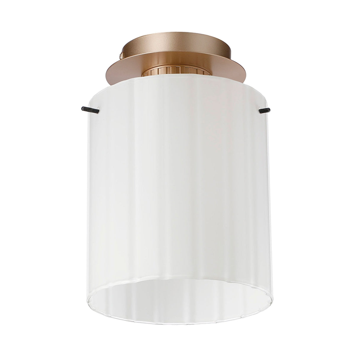 A close up view of the ceiling mounted light, angled to the right.
