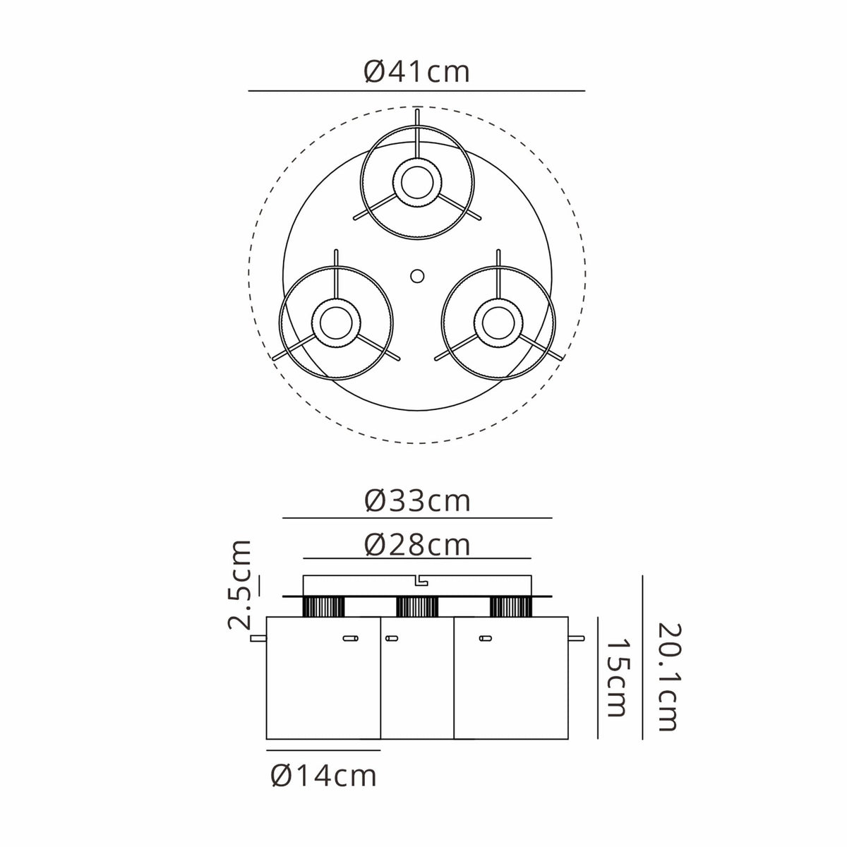 Belstone Wide Ribbed Triple Flush Round Ceiling Light in Dark Grey with Gloss White Glass