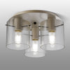 Belstone Fine Ribbed Triple Flush Round Ceiling Light in Beige Stone with Clear Glass